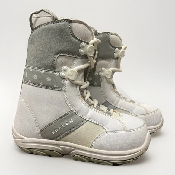 Burton Grom Lace Snowboarding Boots Youth Kids US Size 6 White Gray - Picture 1 of 9